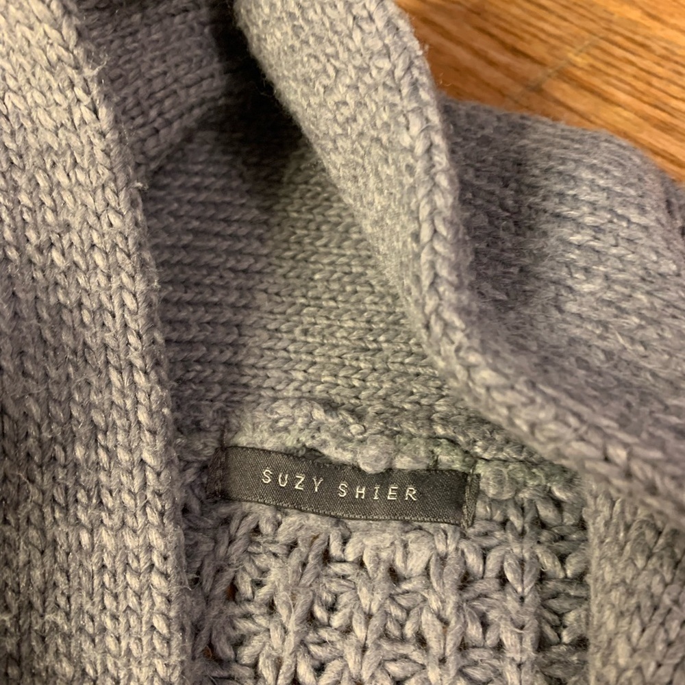Suzy Shier Grey Waffle Knit Shawl Collar Cardigan - Size M - Picture 3 of 7